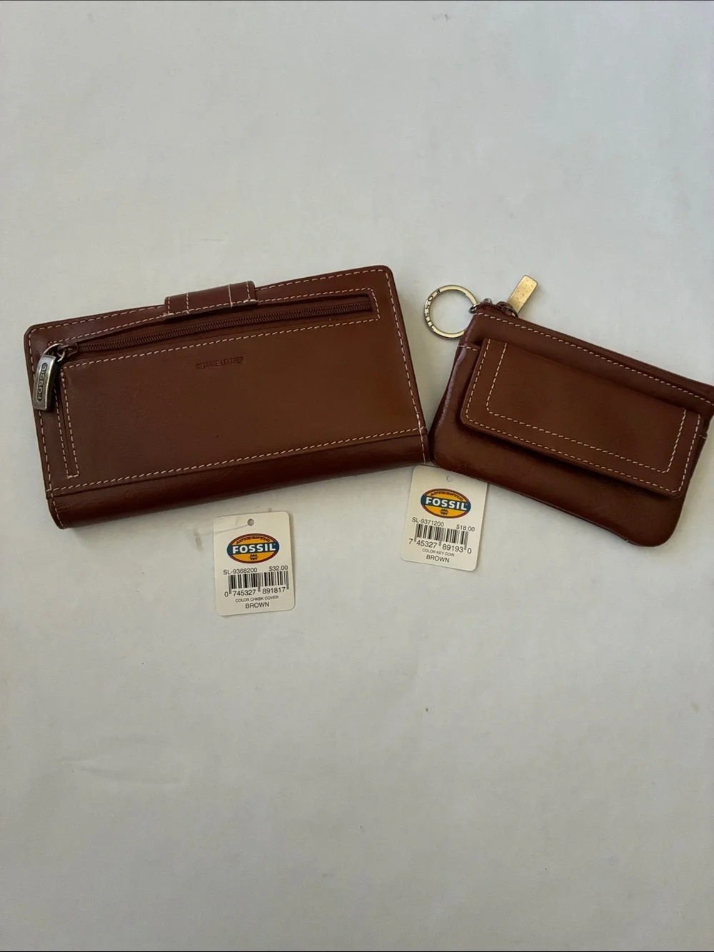 Fossil Brown Leather Wallet and Coin/Card Zip ID Pouch Set